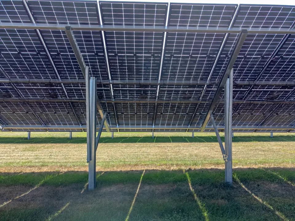 Bifacial panels seen from below: light passes between the cells